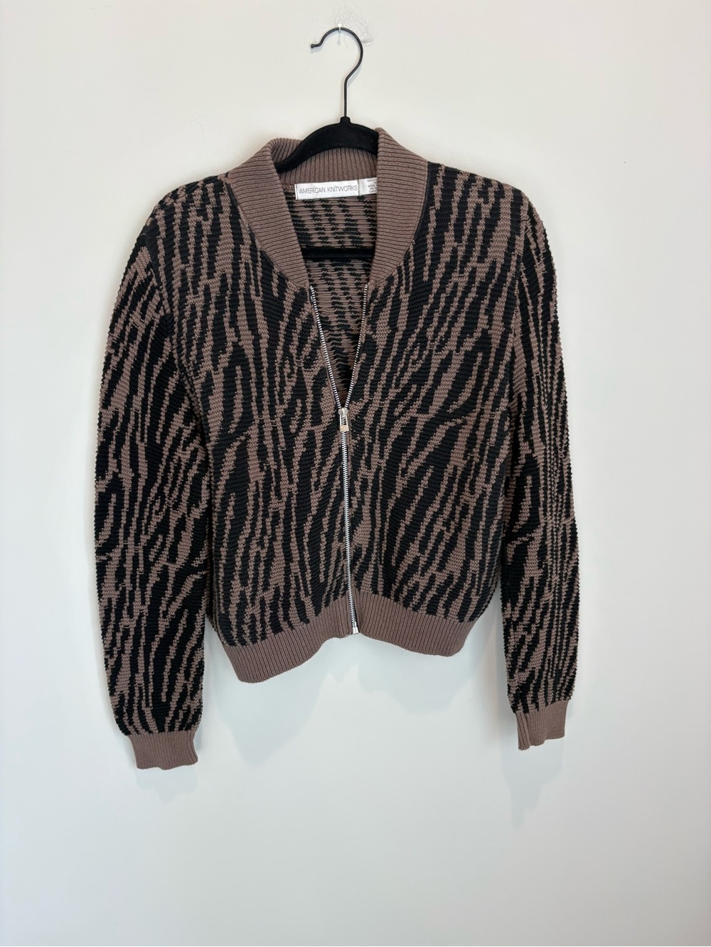 American Vintage Taupe and Black Zebra-Print Zip Cardigan